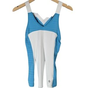 LIJA Womens Drop Tank White Surf Blue‎ Moisture Wicking UPF 50 S P